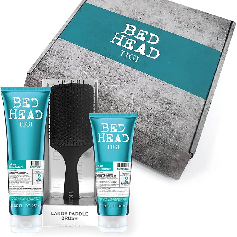 Tigi bed head recovery shampoo 250ml + balsamo 200m + large paddle brush - colore: